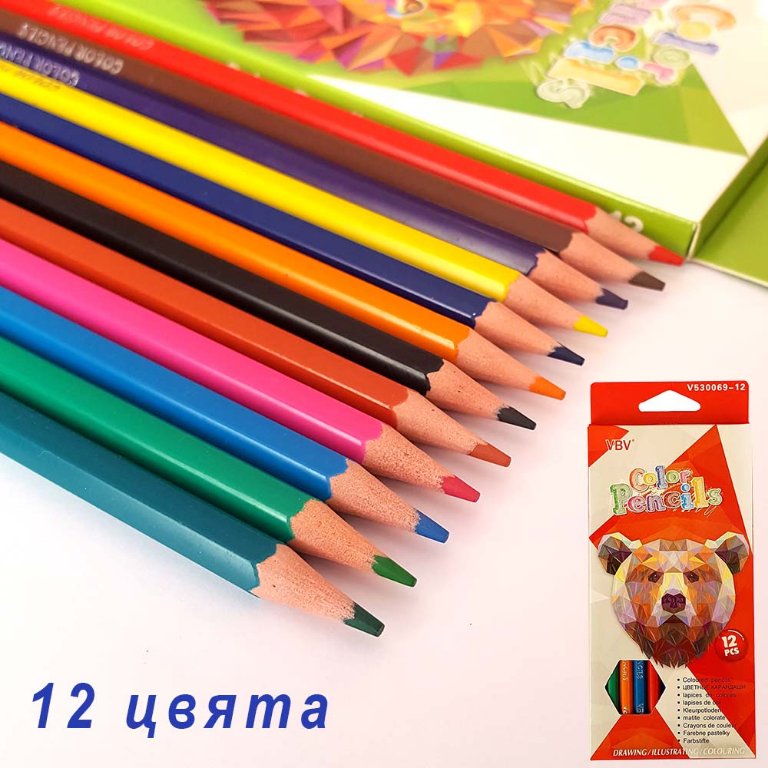 Цветни моливи за оцветяване и рисуване 12 цвята в Ученически пособия,  канцеларски материали в гр. Добрич - ID26146361 — Bazar.bg