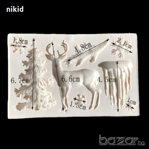 Зимна снежна картина Елха Елен Снежинки Клонка Висулки силиконов молд форма декорация торта с фондан, снимка 2 - Форми - 20174450