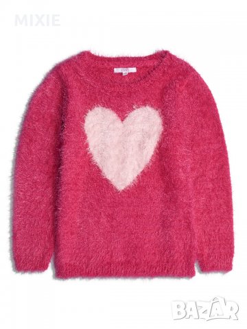 Нов пухкав розов пуловер Сърце, 5-6 г., снимка 1 - Други - 23201419