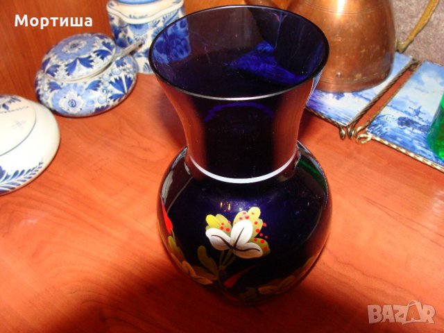 Винтидж стъклена ваза кобалт , снимка 4 - Вази - 22226807