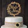 MR MRS в кръг рамка дървен г-н г-жа надпис за младоженци сватба топер украса табела за торта, снимка 1 - Други - 21732840