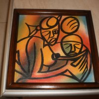  Мъж и жена-африкански батик в оранж, снимка 1 - Картини - 23440119