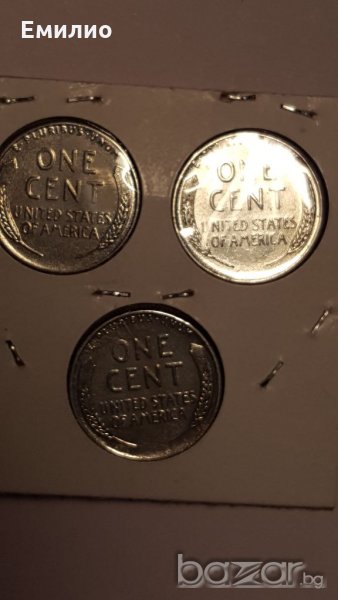 LINCOLN WHEAT 1 CENT 1943 (STEEL) 3 COINS- Philadelphia,Denver and San Francisco Mint.UNC, снимка 1