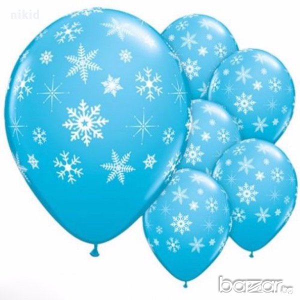 Балон Балони латекс сини снежинки подходящи тема Замръзнало кралство парти рожден ден, снимка 1