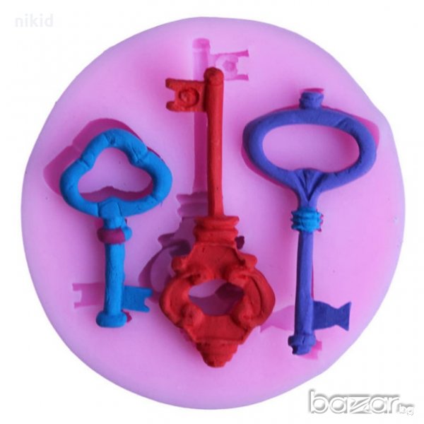 3 ключа силиконова форма молд за украса торта фондан тесто декорация, снимка 1