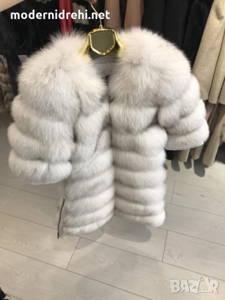 Дамско дълго палто от естествена лисица бяло, снимка 1