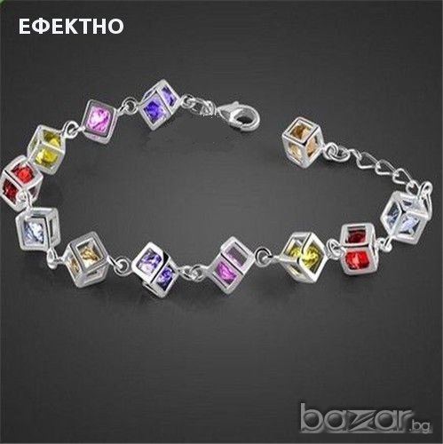 Сребърна гривна с разноцветни планински кристали, снимка 1
