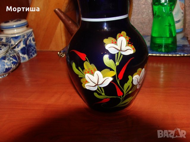 Винтидж стъклена ваза кобалт , снимка 3 - Вази - 22226807