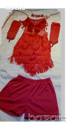Костюм за танци с ресни червен, снимка 1 - Детски комплекти - 17359161