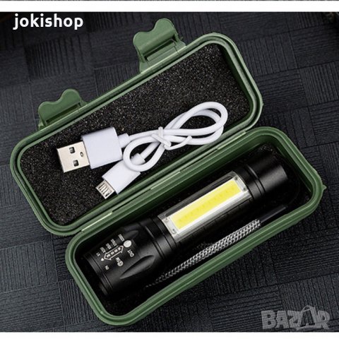 Мини фенер акумулаторен със зумм и СОВ лампа, снимка 1