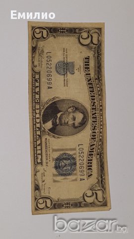 RARE. $ 5 DOLLARS 1934-B Silver Certificate. Block L-A .LOW ISSUE, снимка 1 - Нумизматика и бонистика - 17724714