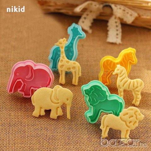 4 форми с бутало резец резци зоо диви животни жираф лъв зебра слон украса сладки торта фондан форма