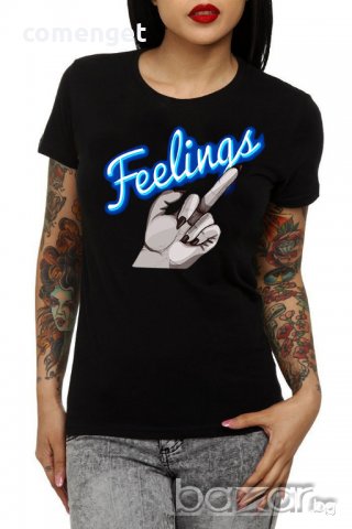 NEW! Уникални дамски тениски с FEELINGS FINGER принт! Поръчай модел С Твоя идея! , снимка 1 - Тениски - 20918873