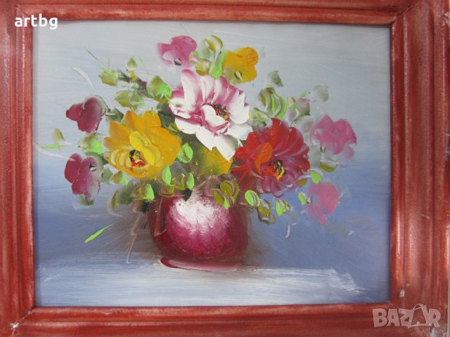 Автентична картина "Ваза с цветя", снимка 3 - Картини - 24766994