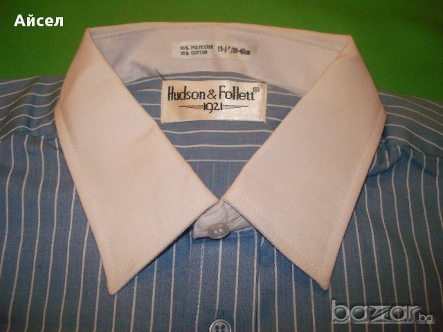 Класическа мъжка риза на райета от Hudson Follett, снимка 3 - Ризи - 16842123