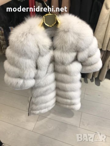 Дамско дълго палто от естествена лисица бяло