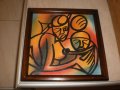  Мъж и жена-африкански батик в оранж, снимка 1 - Картини - 23440119