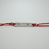 Сребърна гривна с червен конец с циркони, снимка 2 - Гривни - 22246944