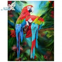Диамантен гоблен "Двойка цветни папагали", снимка 1 - Гоблени - 25832463