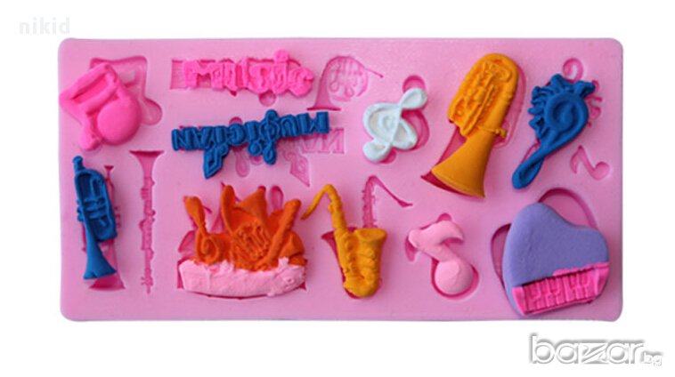 музикални инструменти музика ноти силиконов молд форма за украса декорация торта фондан шоколад, снимка 1