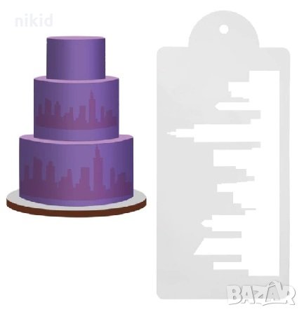 Град сгради стенсил шаблон спрей за торта украса кекс декорация с пудра захар, снимка 1