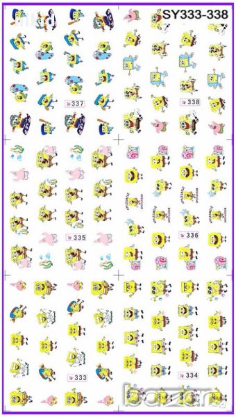 спондж боб Спонджбоб Квадратни гащи spongebob 6 в 1 татос ваденки водни стикери за нокти маникюр , снимка 1