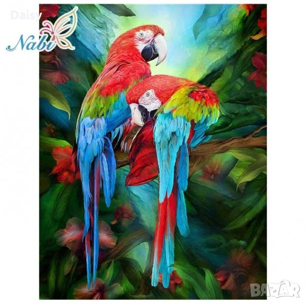 Диамантен гоблен "Двойка цветни папагали", снимка 1