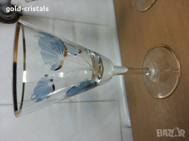 Стари стъклени чаши за вино с златен кант и гравюра, снимка 6 - Антикварни и старинни предмети - 22117742
