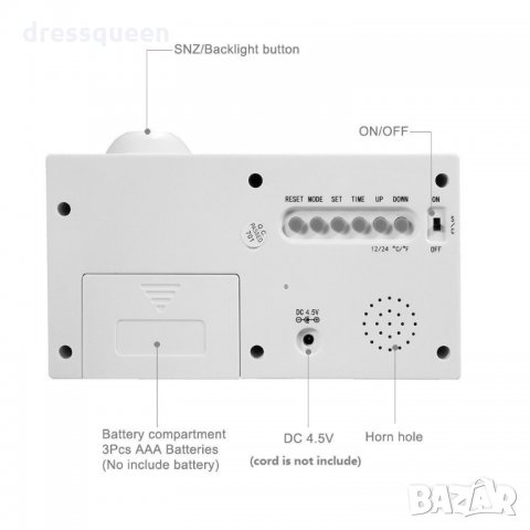 3605 часовник с проекция и активиране чрез пляскане на ръце, снимка 2 - Други стоки за дома - 23528061