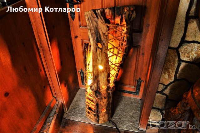 Уникална дървена лампа тип „Винтидж стил“ 4, снимка 1 - Настолни лампи - 18370513