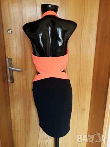 Оранжево-черна къса рокля по тялото с голи участъци М, снимка 4 - Рокли - 23508782