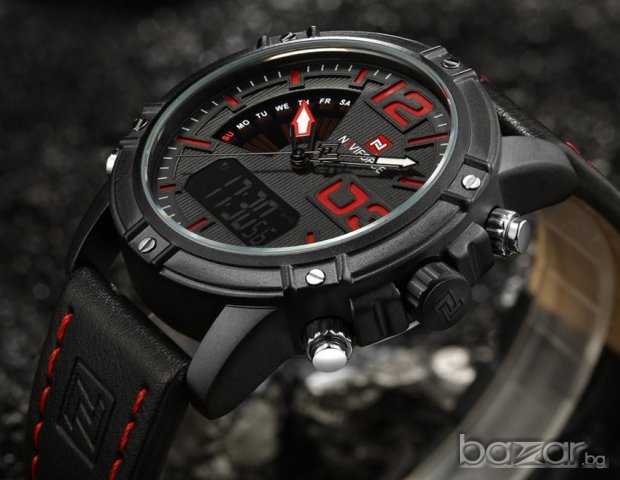 Стилен мъжки часовник NAVIFORCE с аналогов и дигитален LCD дисплей – Черен, снимка 3 - Мъжки - 21151651