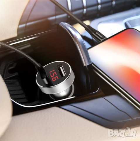 USB зарядно за кола USAMS C1 dual intelligent digital display charger, снимка 8 - Оригинални зарядни - 26126378