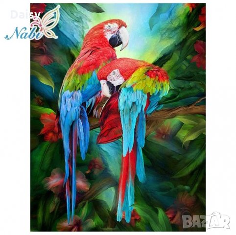Диамантен гоблен "Двойка цветни папагали"
