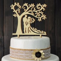 Младоженци под Разклонено дърво Дървен топер за сватба украса табела за торта, снимка 1 - Други - 22753363