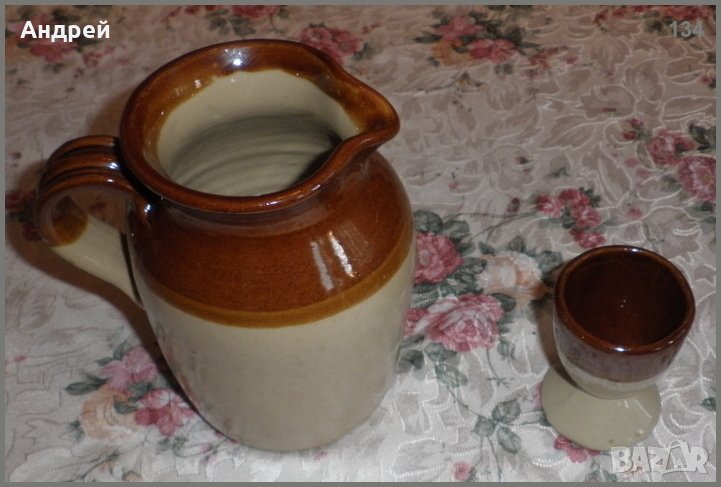 Лот от керамична каничка и яйчарка, снимка 1