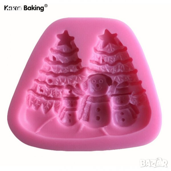 Коледни елхи и снежни човечета силиконов молд форма декорация украса фондан торта шоколад гипс, снимка 1