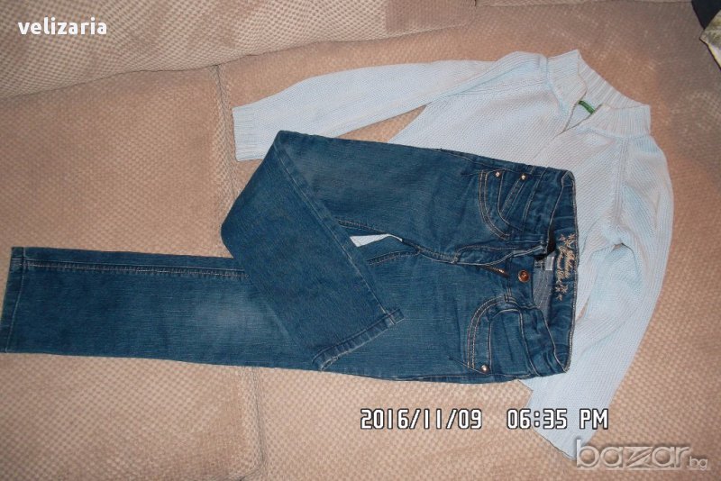 Дънки слим с подарък жилетка Бенетон, снимка 1