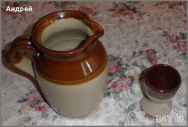 Лот от керамична каничка и яйчарка