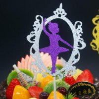 Балерина в рамка брокатен топер на клечка украса декорация за торта кекс мъфин парти, снимка 1 - Други - 20926241