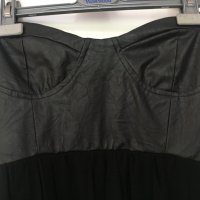 Дълга черна рокля с кожено бюстие, снимка 1 - Рокли - 26149123