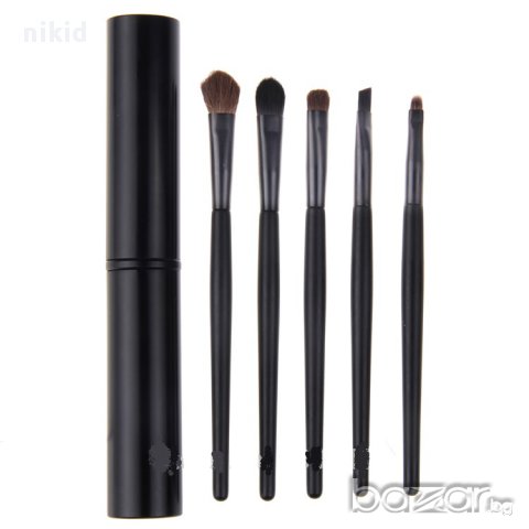   четки косъм пони за грим сенки 5 бр в мини цилиндър метален за чанта, снимка 5 - Декоративна козметика - 12792291