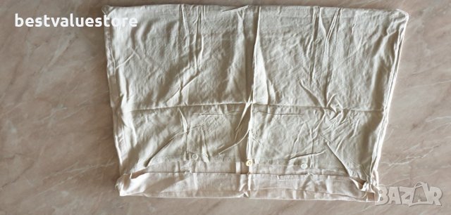 Кремаво-черно-бяла Памучна Ръчно Бродирана Калъфка За Възглавница 57-42см, снимка 2 - Спално бельо - 24462814