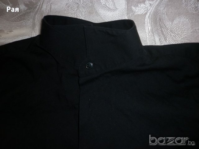 Мъжка черна риза със столче яка Zara Men, снимка 4 - Ризи - 17053217