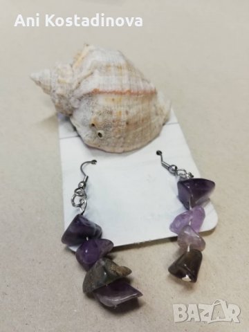 Обеци стомана със сърце розов кварц, снимка 3 - Обеци - 23266348