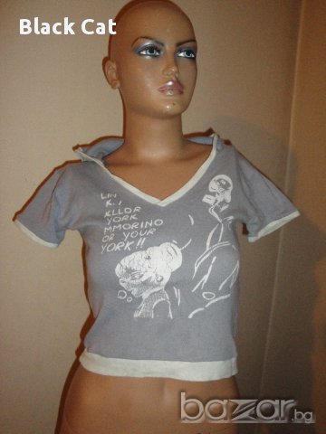 Кокетен сив дамски топ с качулка, суичър, дамска блуза с къс ръкав, тениска, ръкави, дамско бюстие, снимка 5 - Тениски - 9220818