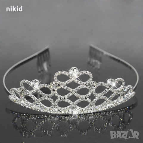 Високи осморки сребриста златиста красива тиара корона диадема с камъни детска дамска, снимка 3 - Аксесоари за коса - 24118605