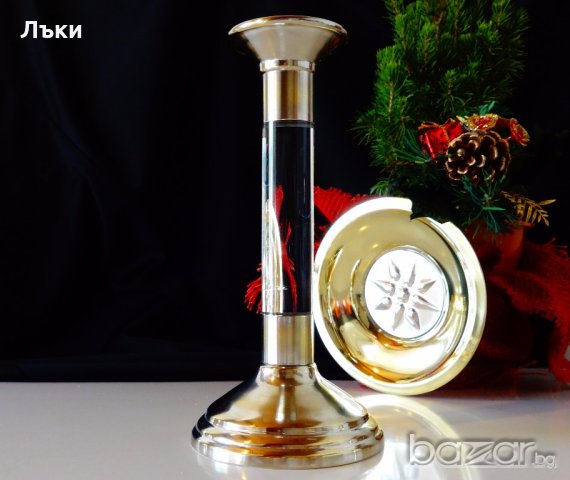 Посребрен бронзов свещник с кристал 20 см. , снимка 2 - Антикварни и старинни предмети - 20149331