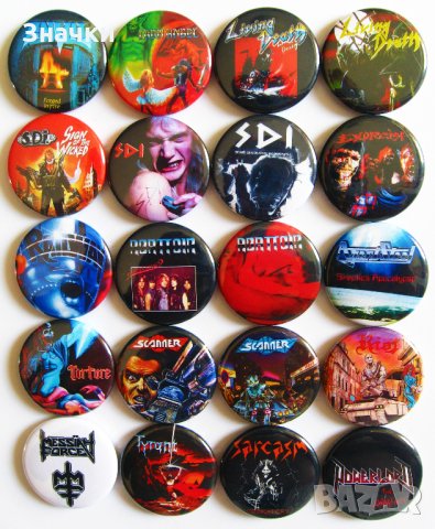Значки на Living Death, SDI, Abattoir, Scanner, Tyrant, Riot, Torture и др.