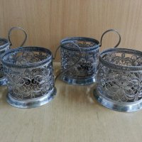 стари  руски стакани подстакани филигран, снимка 2 - Антикварни и старинни предмети - 25725506
